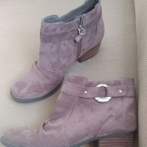 Soft Faux Suede Buckle Ankle Heeled Bootie